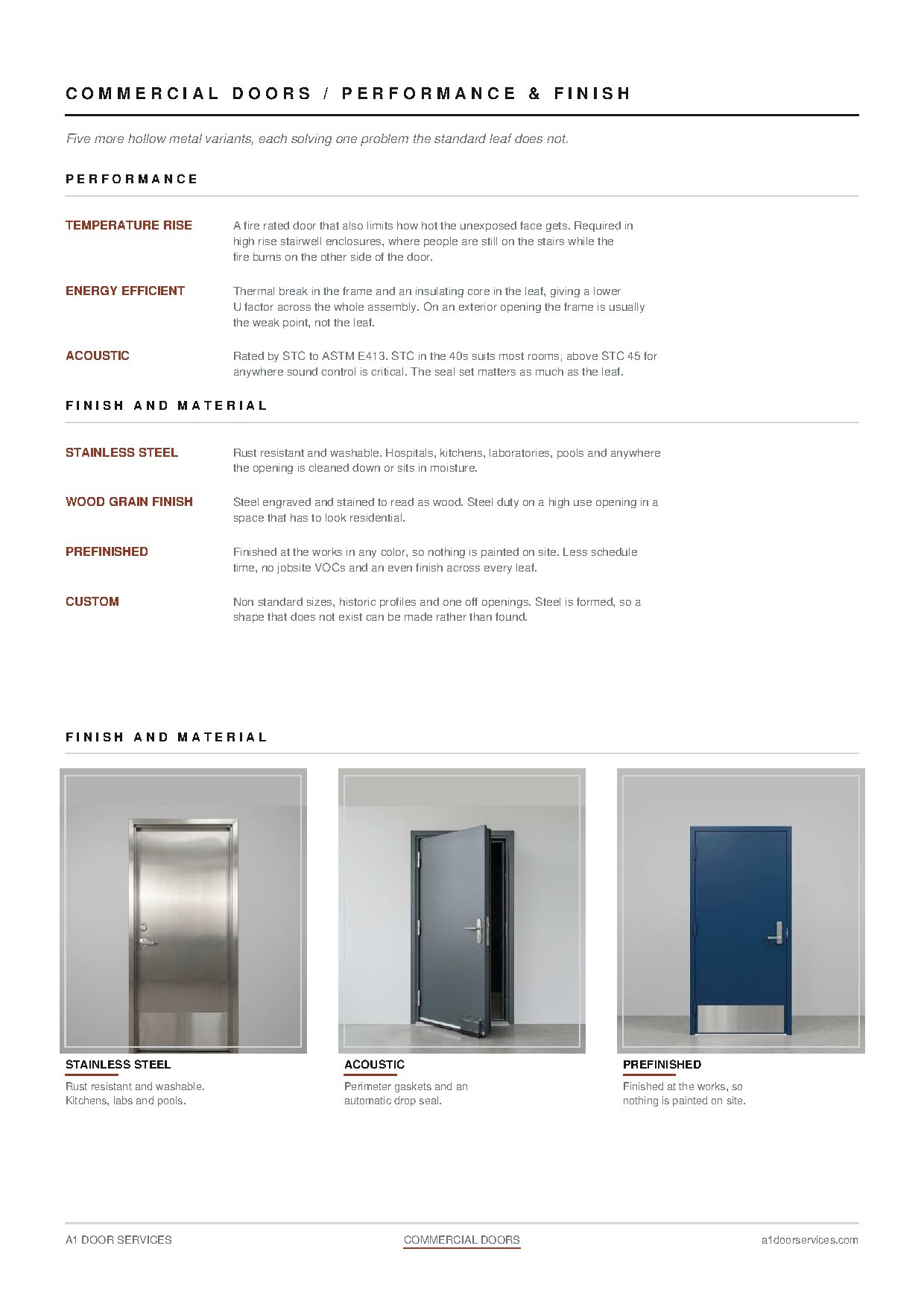 Catalog spread: commercial doors, performance and finish