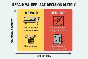 Visual guide to the top three fire door failure points and NFPA 80 compliance criteria.