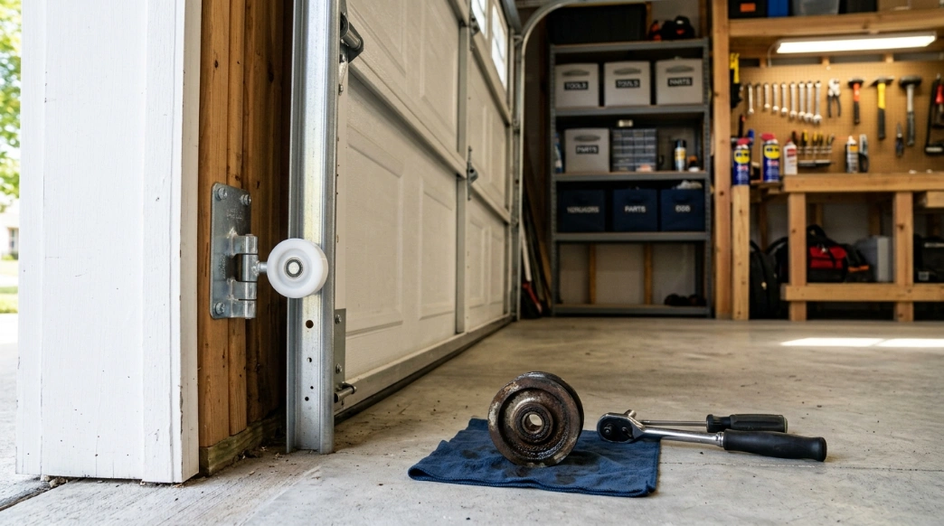 Nylon roller installed in garage