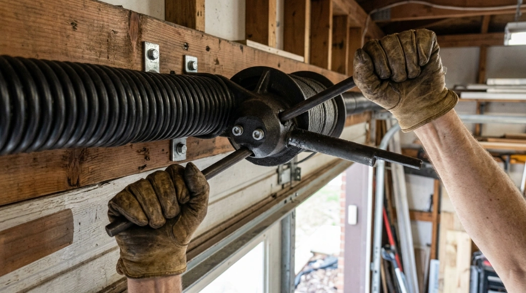 Winding bars seated in a torsion spring cone during tensioning