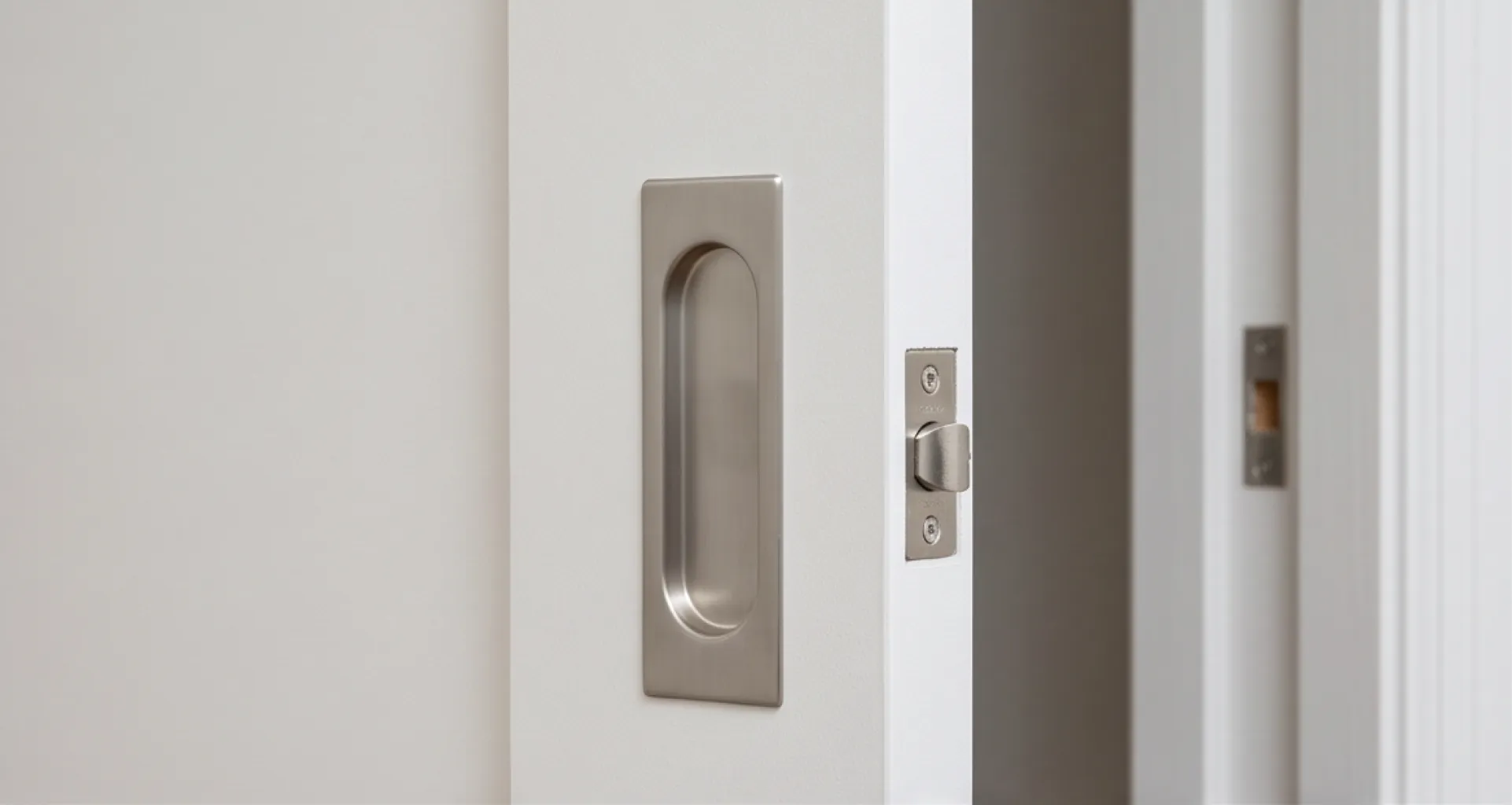 Recessed flush pull and edge latch on a pocket door