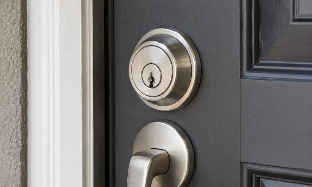 Brushed Steel Lock on Charcoal Door