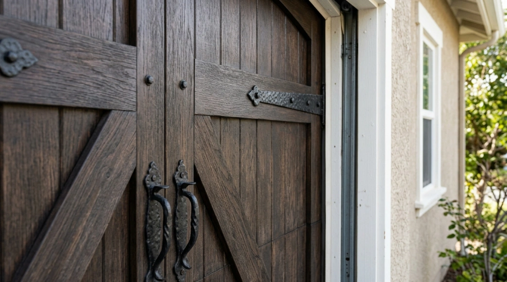 close-up-side-view-of-carriage-style-garage-door