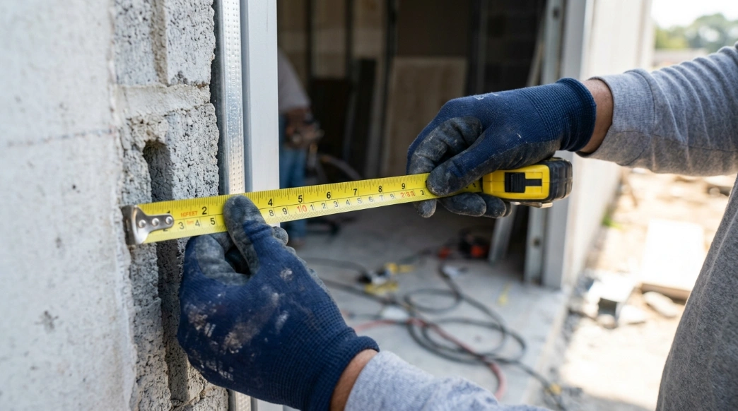 Technician measuring door opening