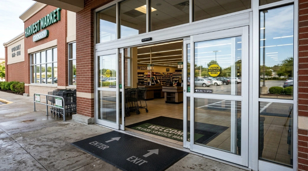 Automatic doors opening at entrance