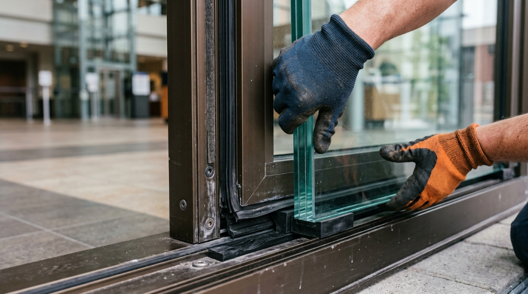 Fitting glass into entrance panel