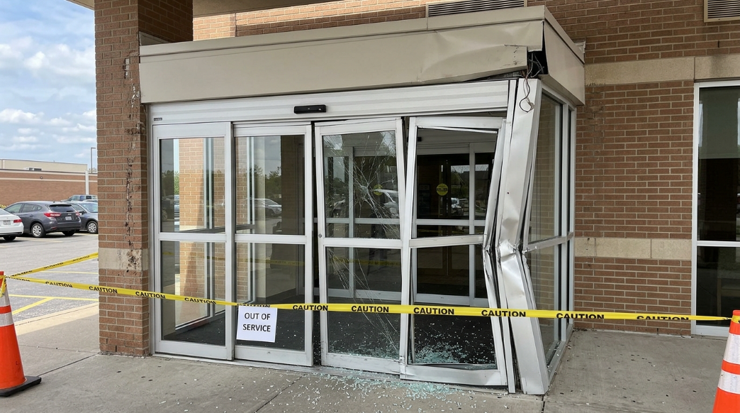 Vehicle damages automatic entrance
