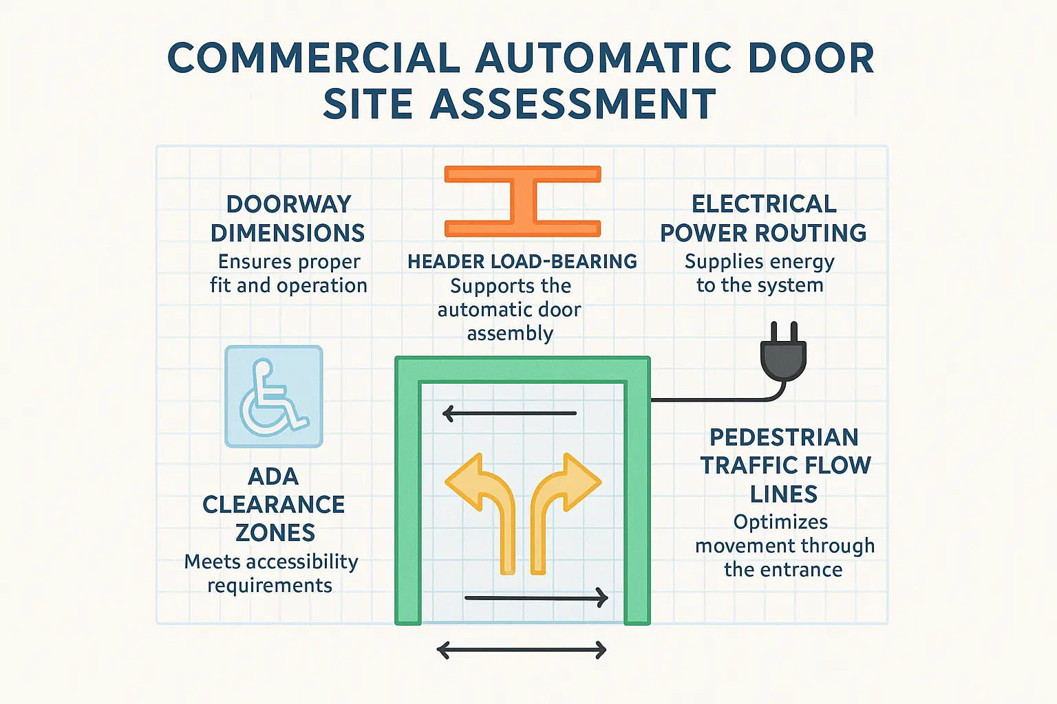A visual decision-making tool that helps facility managers quickly assess whether to undertake minor repairs or commit to full automatic door modernization based on cost, door age, and ROI considerations.