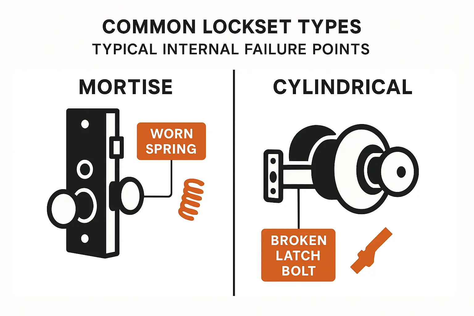 This comparison infographic provides a quick memory anchor to understand how different lock types fail internally, aiding accurate diagnosis and repair decisions.