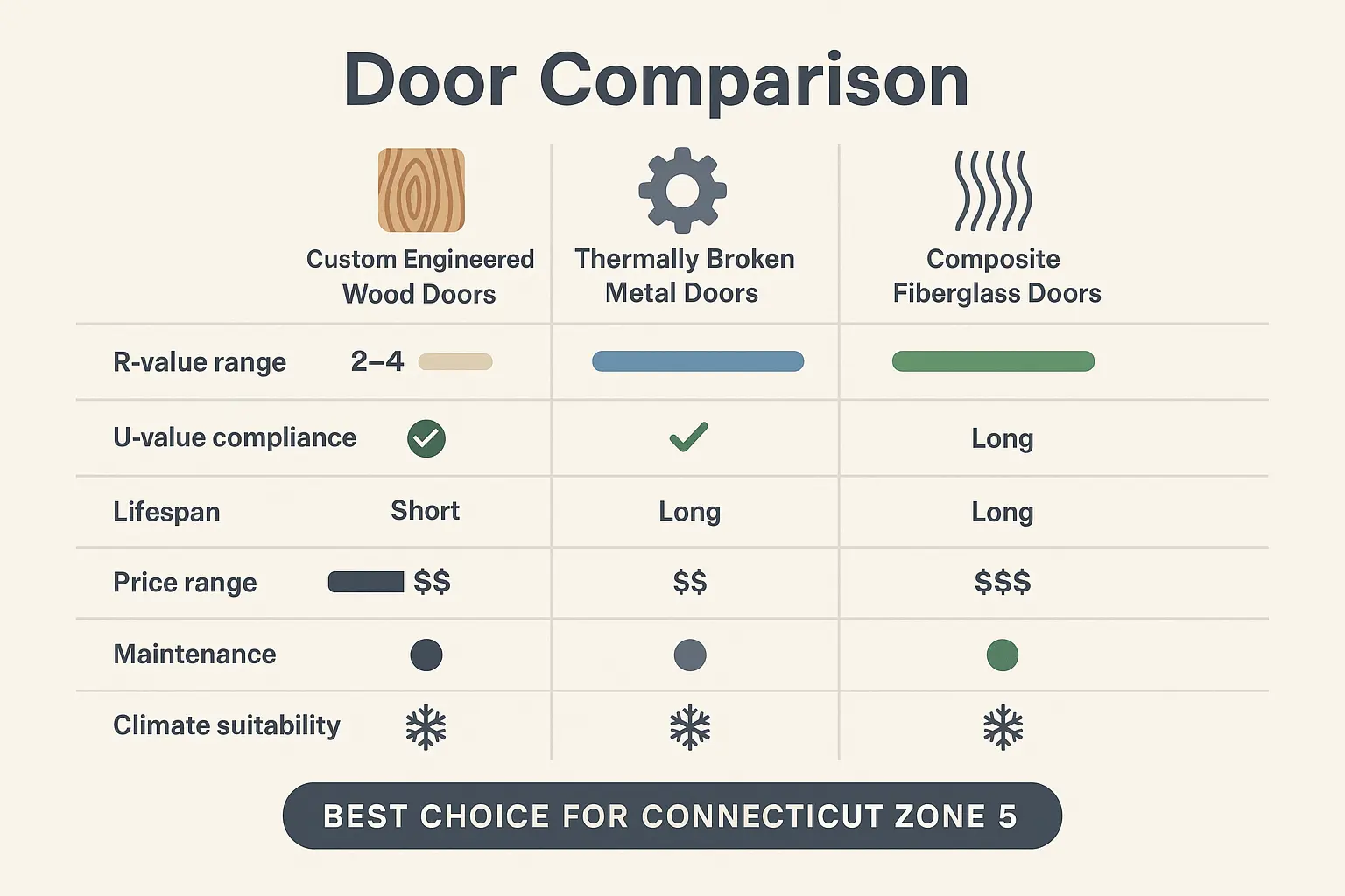 A quick-reference visual guide comparing popular exterior door materials and designs