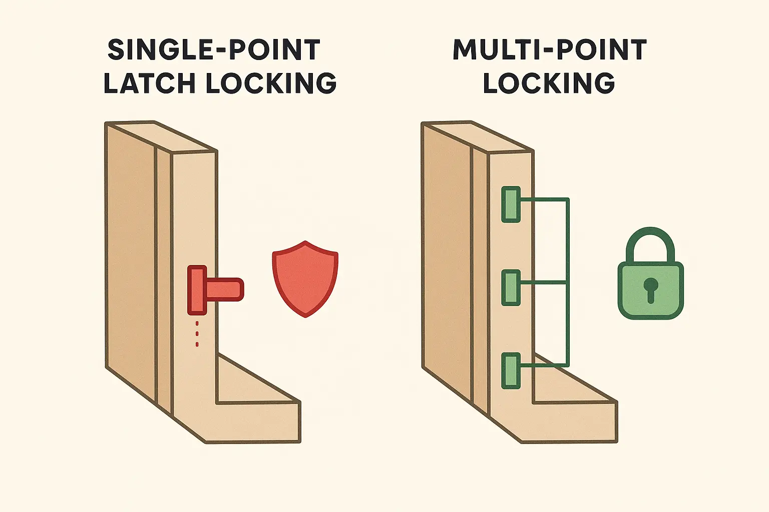 Multi-point locking systems secure your door at several positions, reducing break-in risk substantially compared to traditional single-point latches.