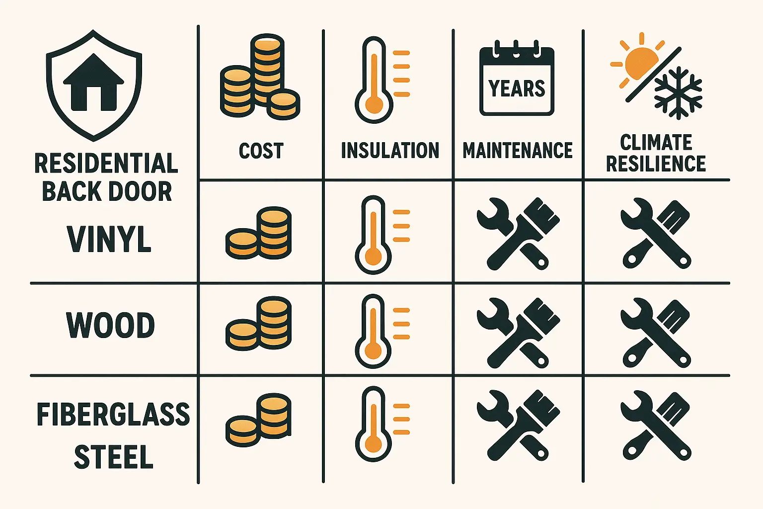 This infographic clarifies the key differences between common back door materials, helping homeowners quickly grasp cost and performance trade-offs for their home installation decisions.