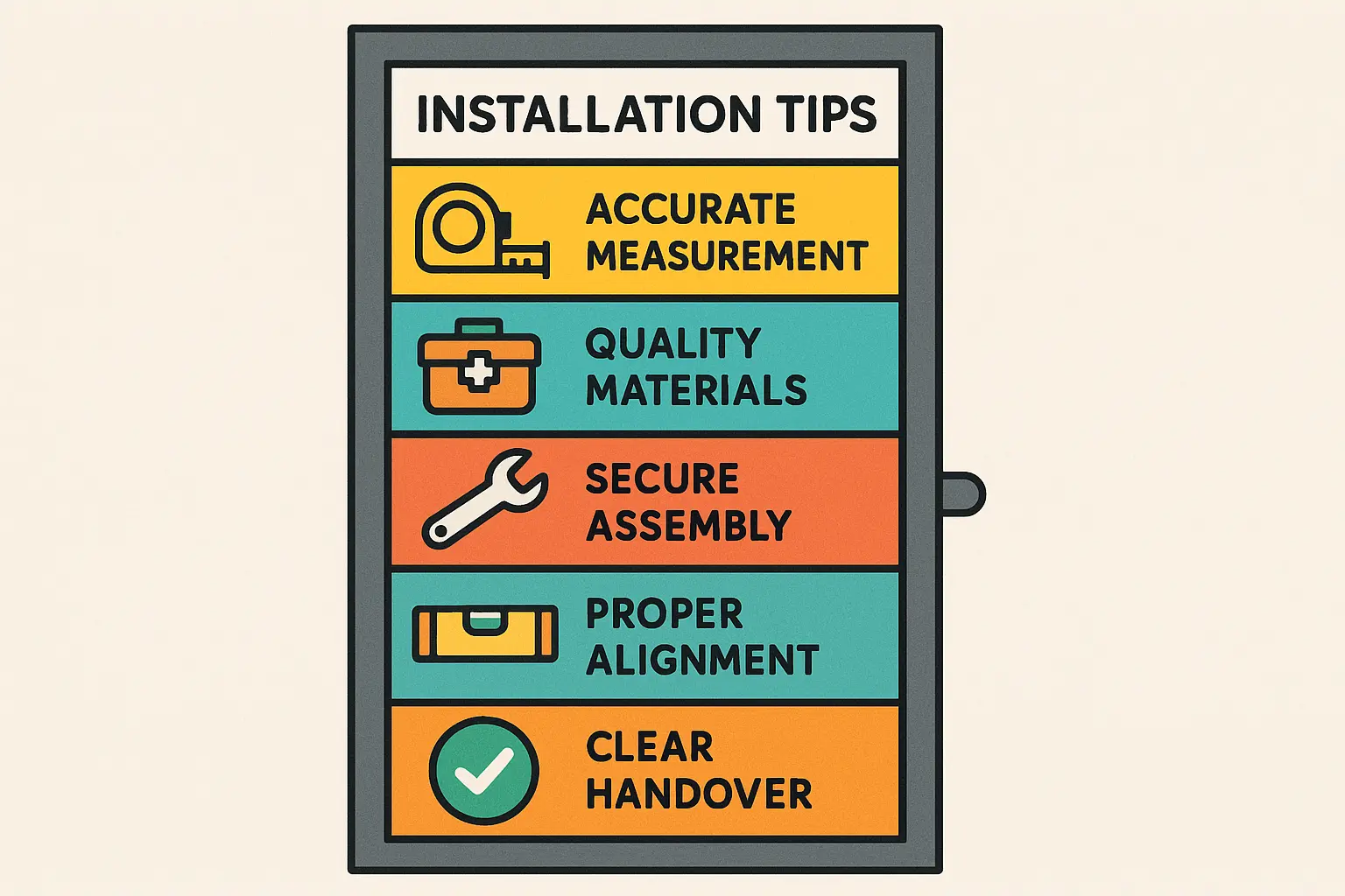 This infographic serves as a quick memory anchor for the most important commercial door installation tips, making best practices easy to remember and apply.