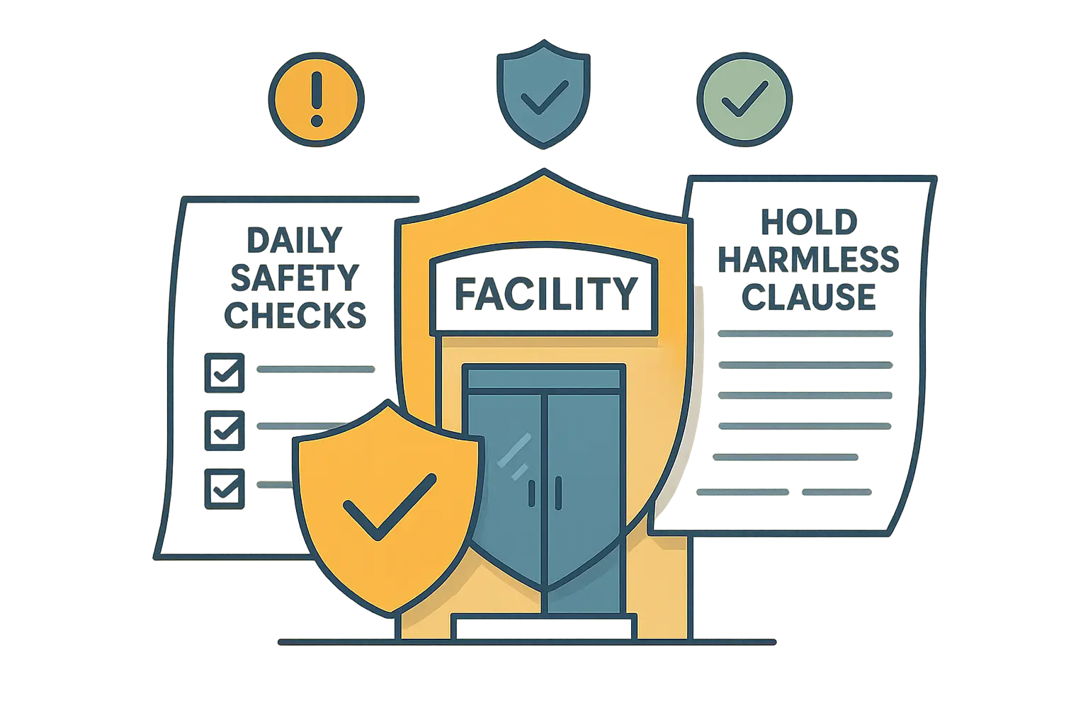 This visual explains how daily automatic door safety checks serve as a legal shield, protecting facility owners from liability by documenting diligence and mitigating risk.
