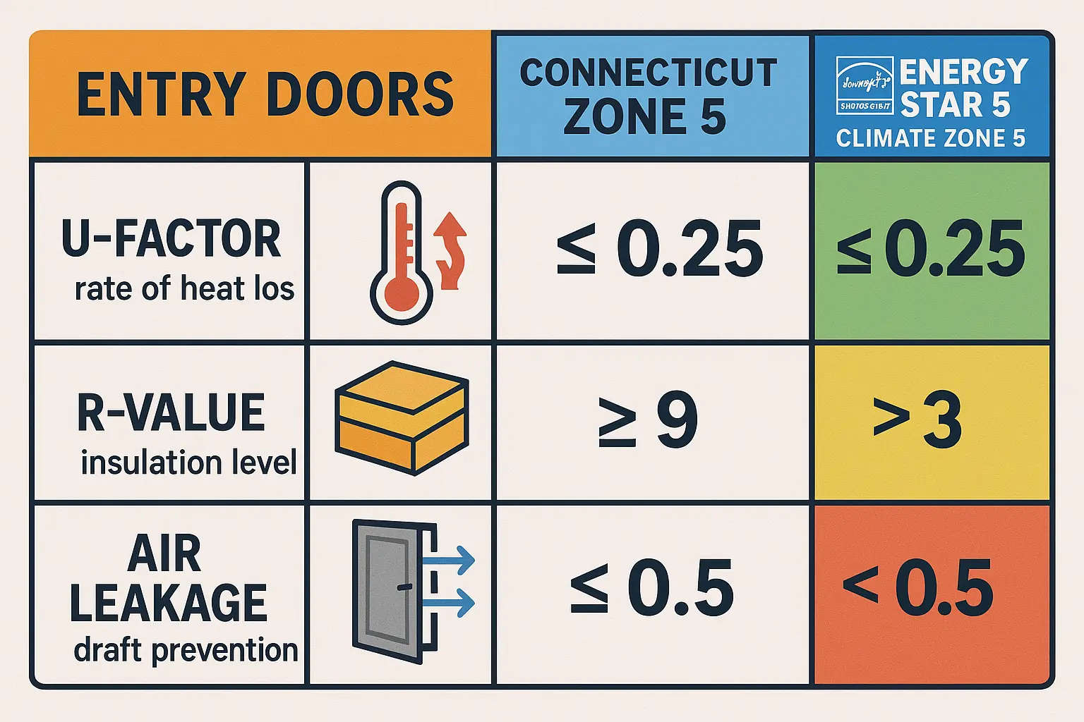 Understanding door energy metrics—U-Factor, R-Value, and Air Leakage—helps homeowners evaluate and choose high-performance entry doors suited for Connecticut's climate zone.