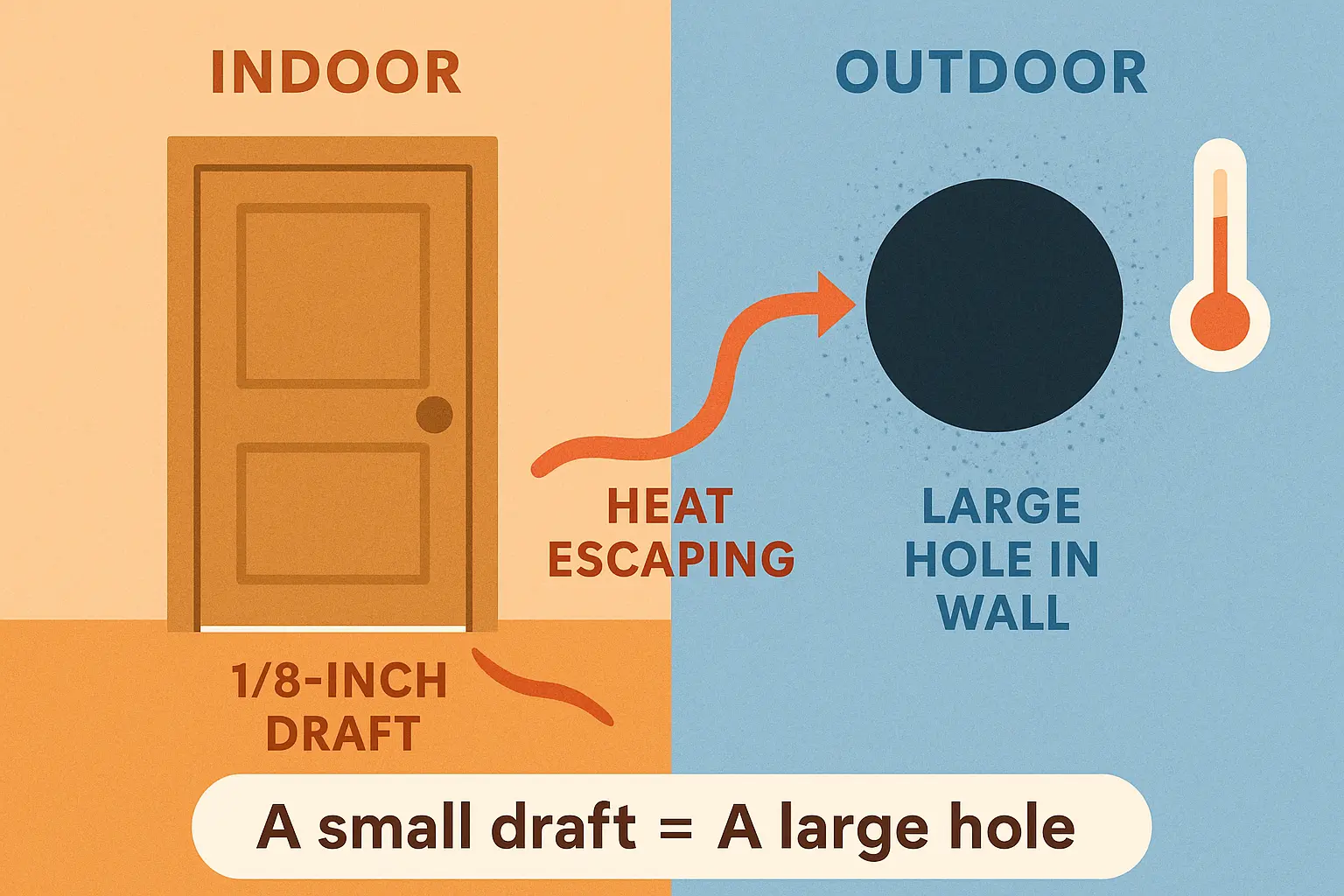 A tiny 1/8-inch air gap around your front door causes as much heat loss as a large 5.5-inch hole in your wall. Understanding this helps homeowners grasp the critical energy impact of door drafts.