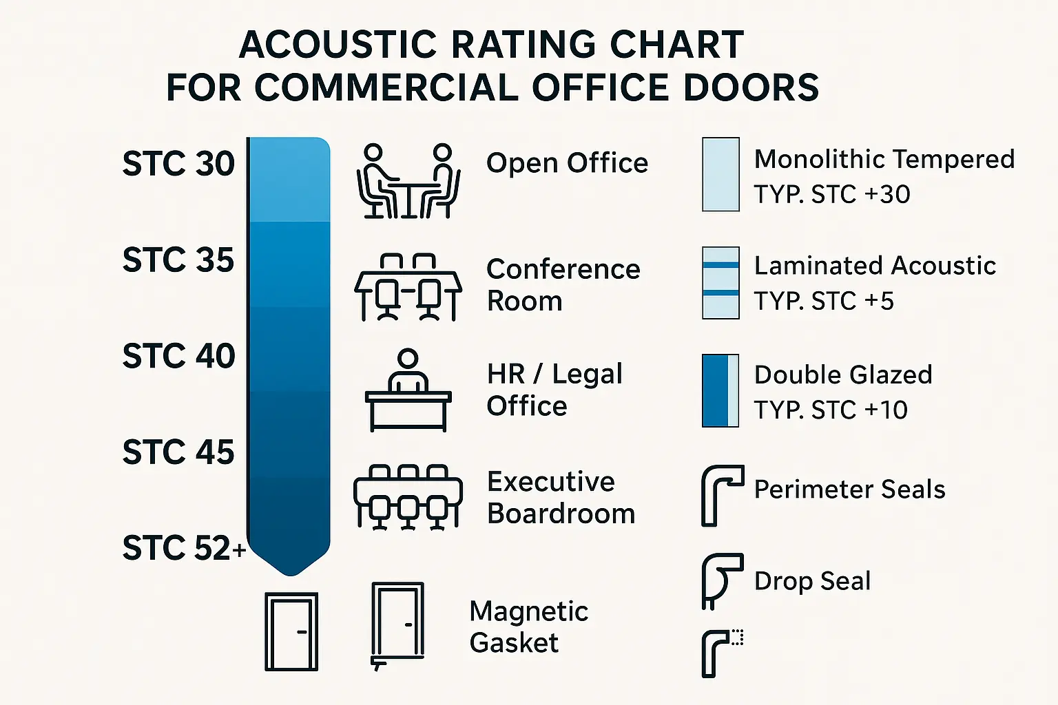 This schematic anchors key ADA office door compliance requirements visually, making it easy to recall essential dimensional and hardware guidelines for accessible commercial doors.