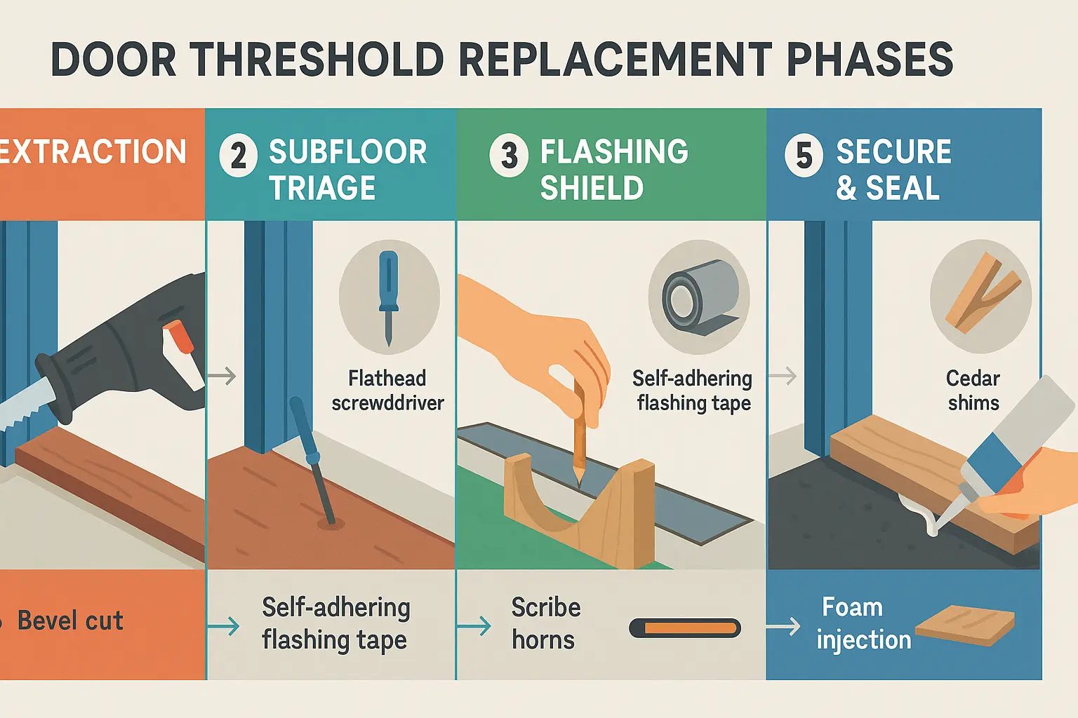 This material matrix helps readers easily recall the pros and cons of popular threshold options, supporting informed decisions about cost, durability, and maintenance suited to their home's specific needs.