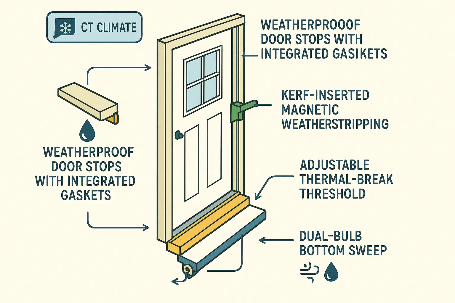 Step-by-step breakdown of sealing hardware that defends your back door against drafts, moisture, and energy loss in Connecticut's climate.